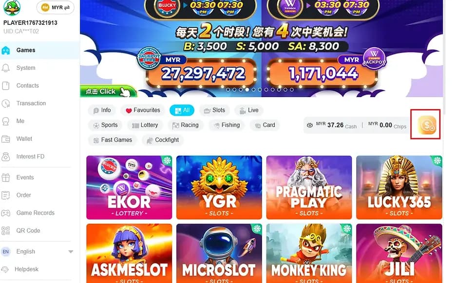 Winbox gameplay slot list