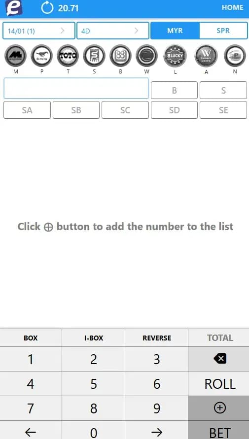 Winbox Ekor betting lottery UI