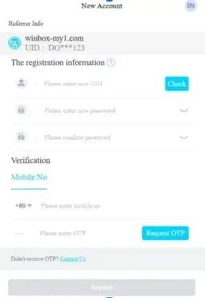 Winbox SignUp Page UI Image